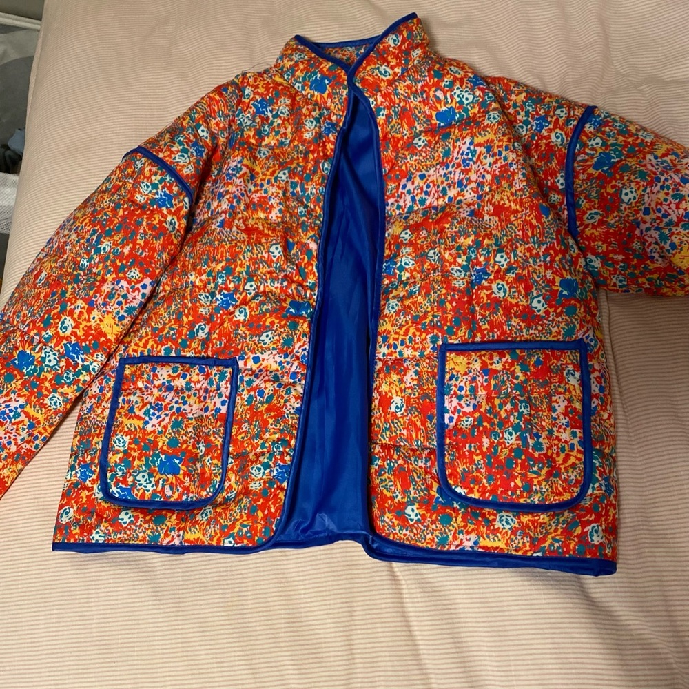 Vibrant Floral Jacket with Blue Lining